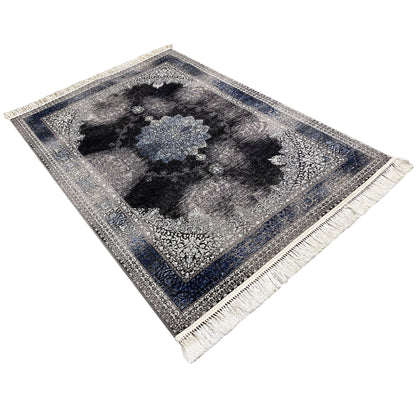 Amsterdam Teppich klassisch floral Schwarz Blau 160x230 Schlafzimmer


