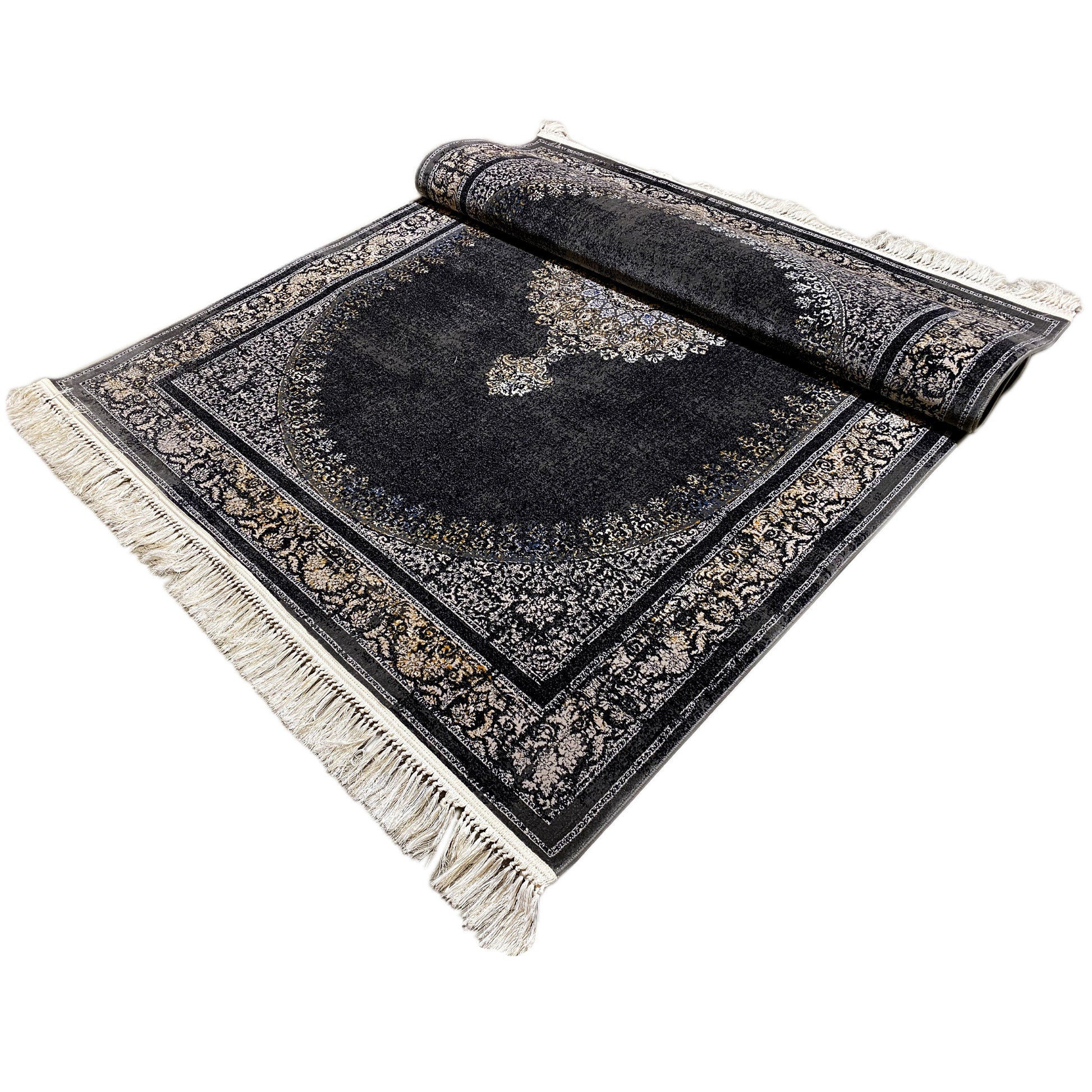 Woven teppich Polypropylen Schwarz Grau 160x230 traditionelles Muster

