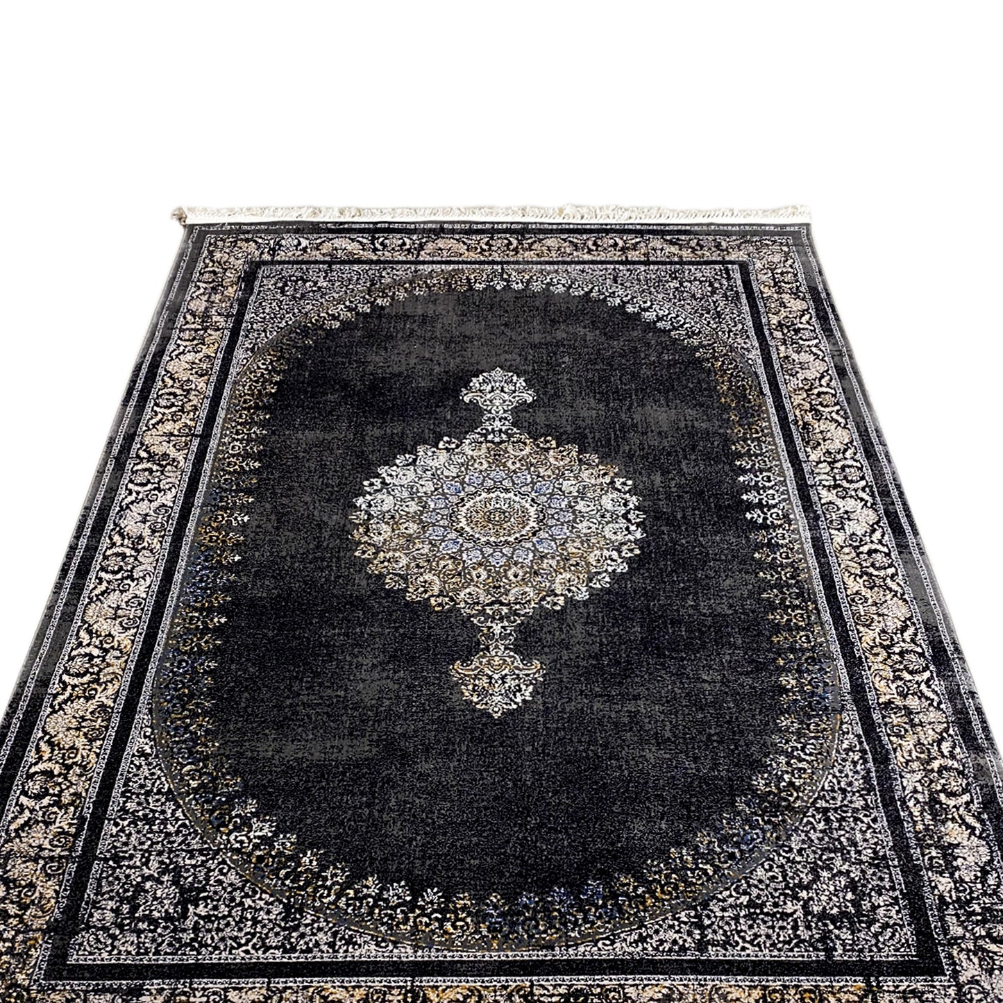 Orientteppich Medaillon Schwarz Grau 160x230 für moderne Einrichtung

