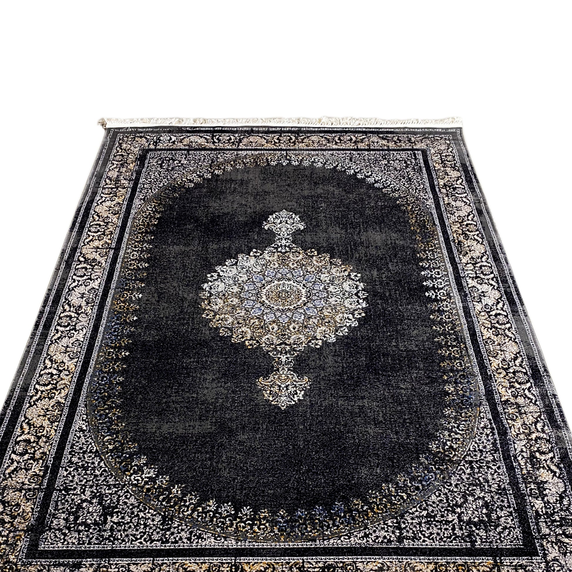 Orientteppich Medaillon Schwarz Grau 160x230 für moderne Einrichtung

