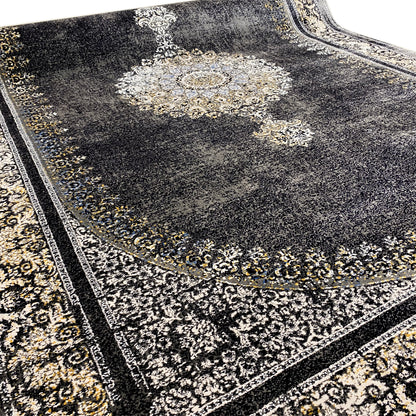 Wohnteppich Medaillon Schwarz Grau 160x230 angenehme Textur

