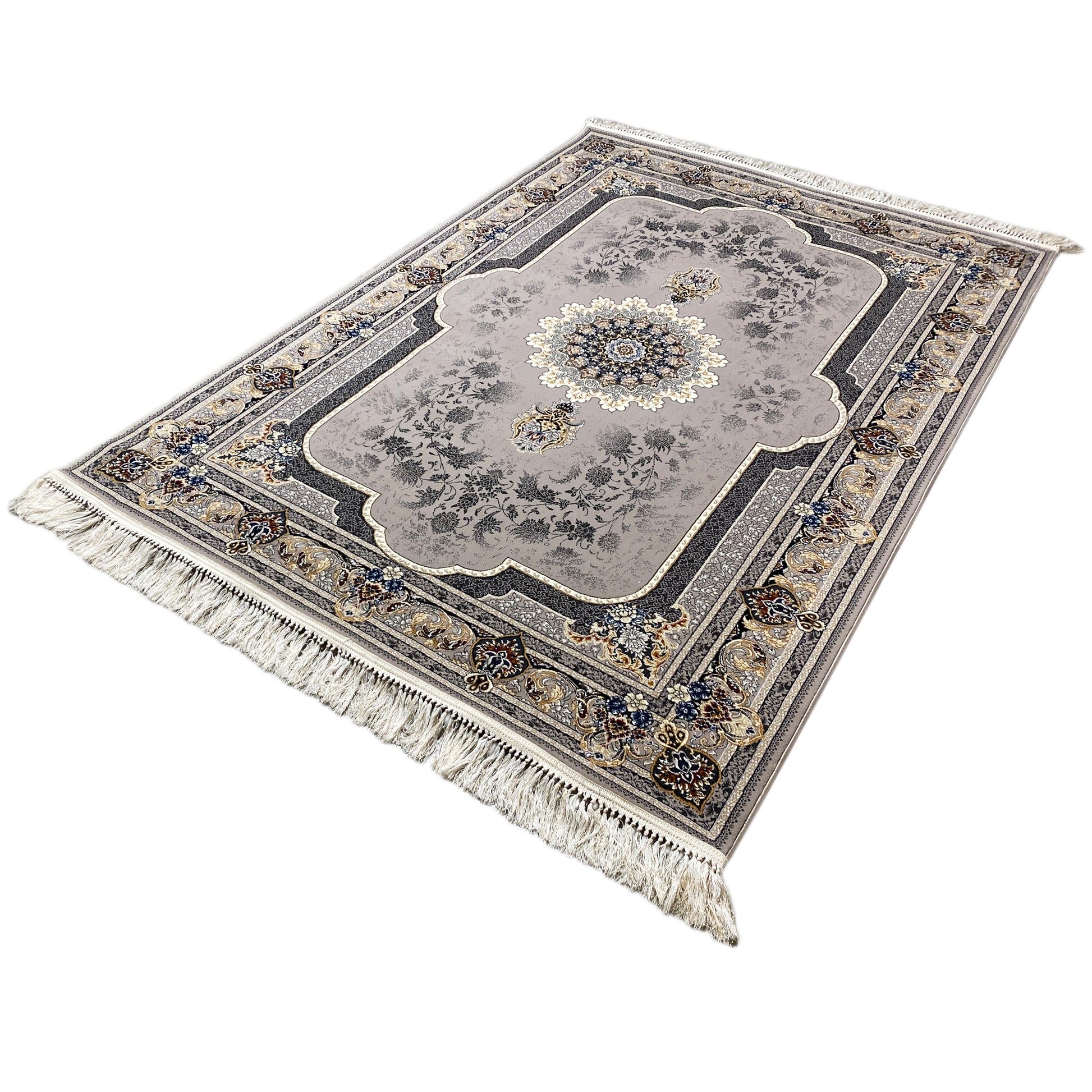 Maschinell gewebter Teppich Medaillon Grau Beige 160x230 Esszimmer

