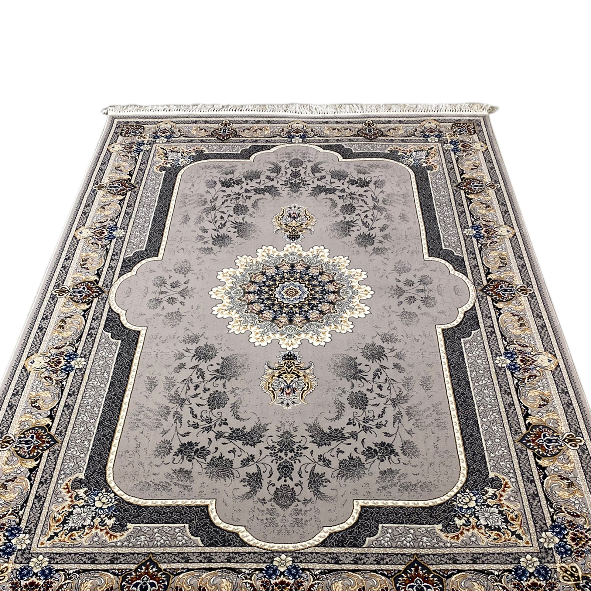 Teppich Medaillon Muster Grau Beige 160x230 für Flur

