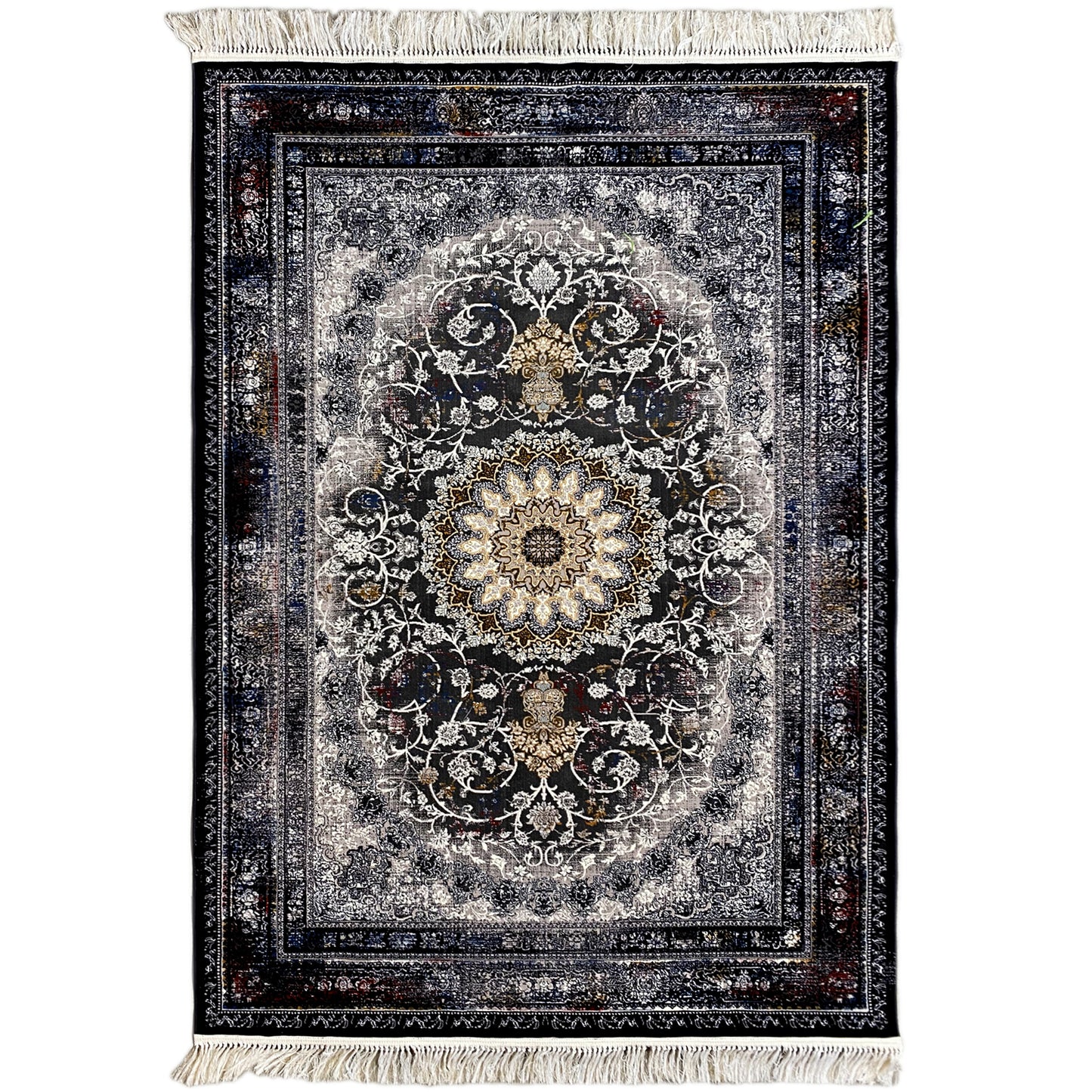 Perserteppich Polypropylen Medaillon Schwarz Gold 160x230 Wohnzimmer

