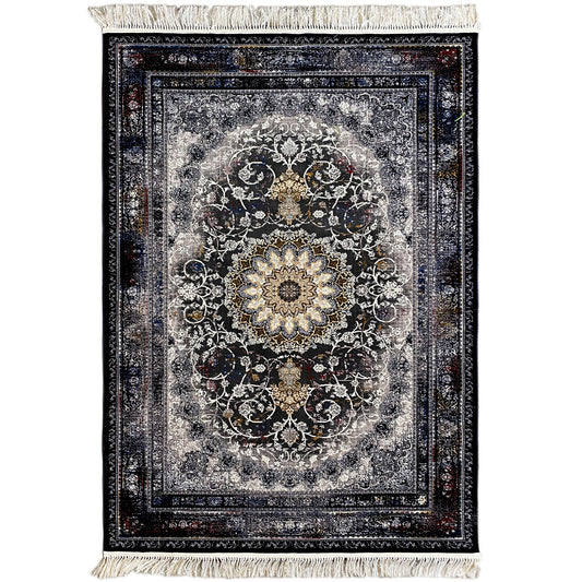 Perserteppich Polypropylen Medaillon Schwarz Gold 160x230 Wohnzimmer

