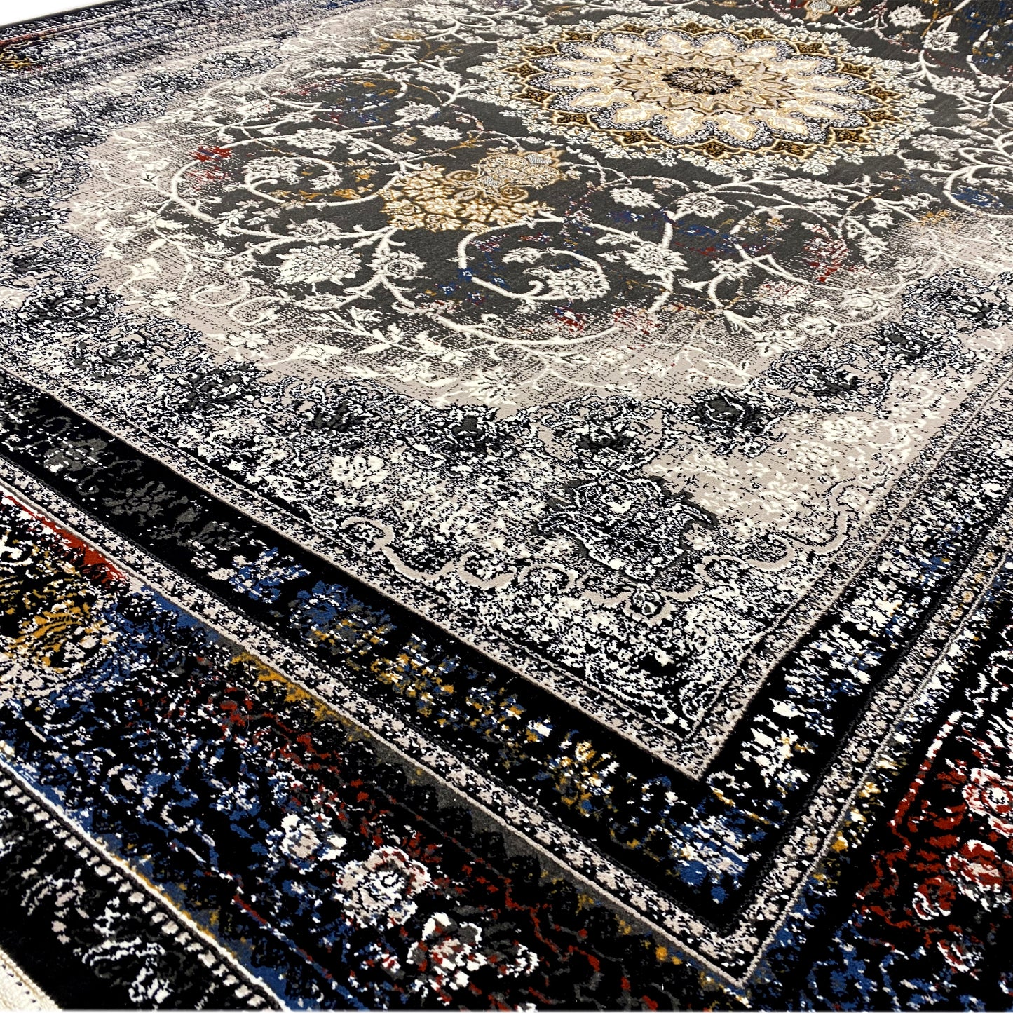 Area Rug Polypropylen Floral Muster Schwarz Beige 160x230 Modern

