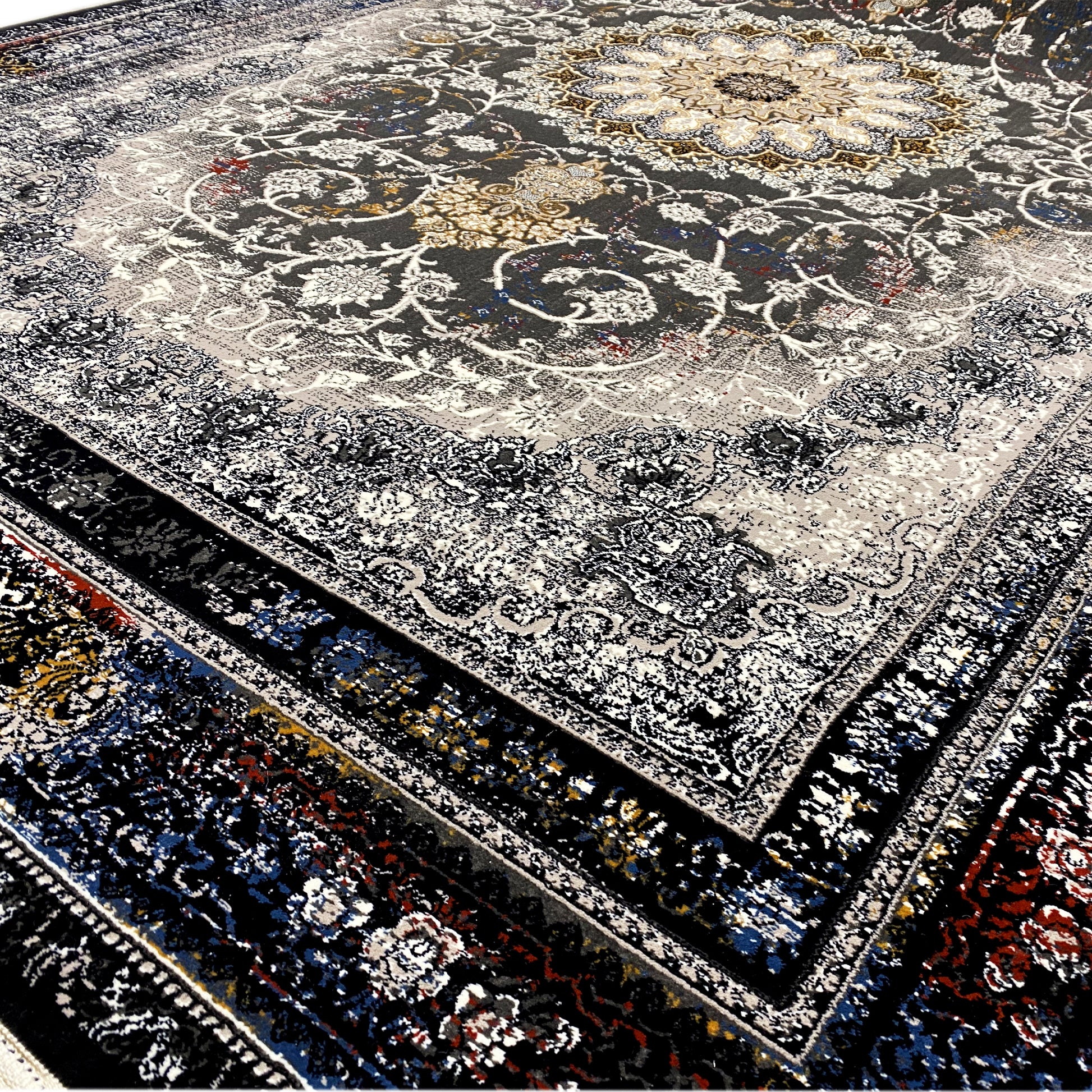 Area Rug Polypropylen Floral Muster Schwarz Beige 160x230 Modern

