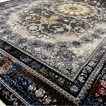 Area Rug Polypropylen Floral Muster Schwarz Beige 160x230 Modern

