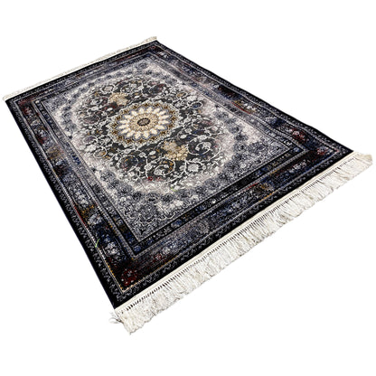 Woven Teppich kaufen Medaillon Muster Schwarz Gold 160x230 Schlafzimmer

