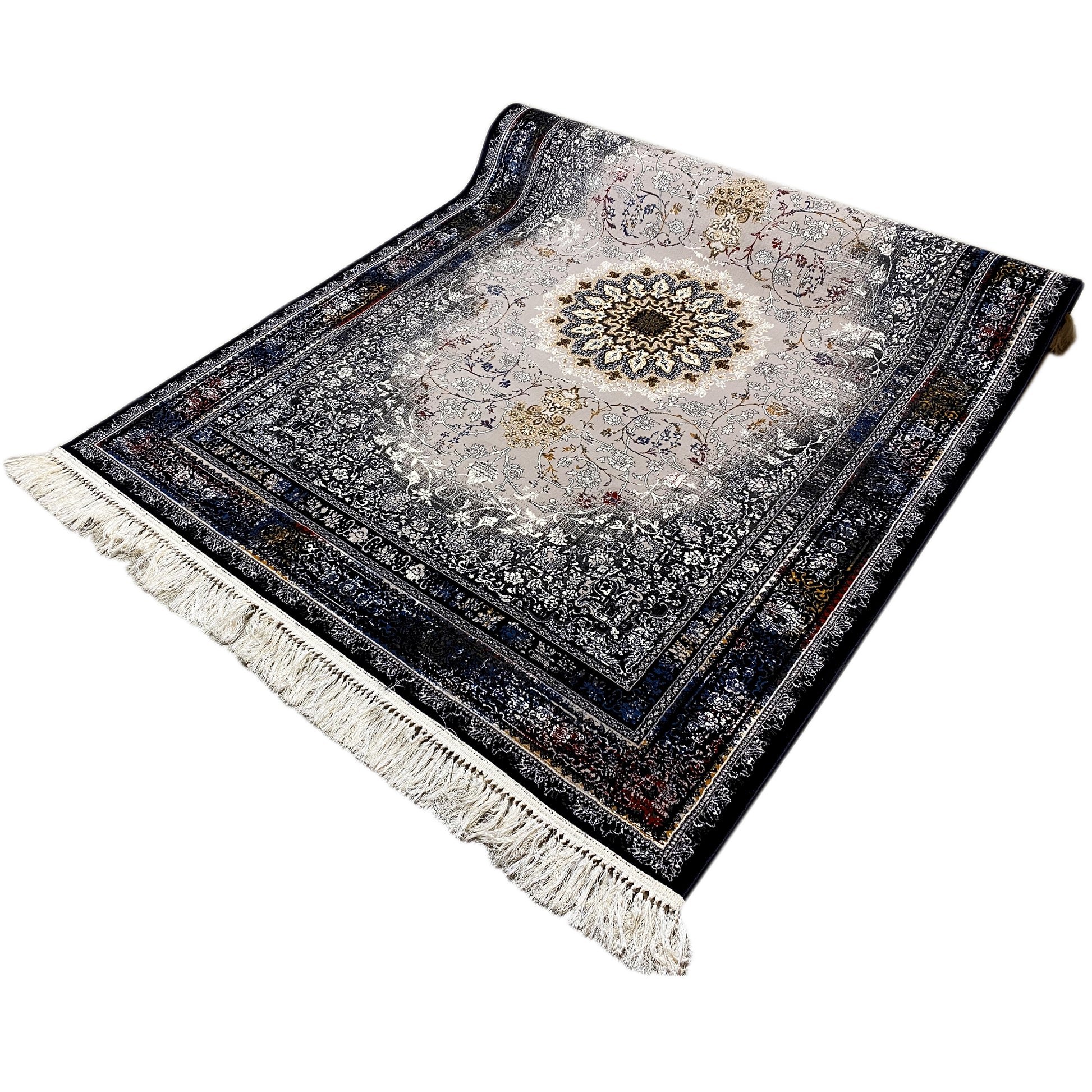 Teppich mit kurzflorigem Flor, ideal für das Wohnzimmer, im klassischen Stil mit Fransen