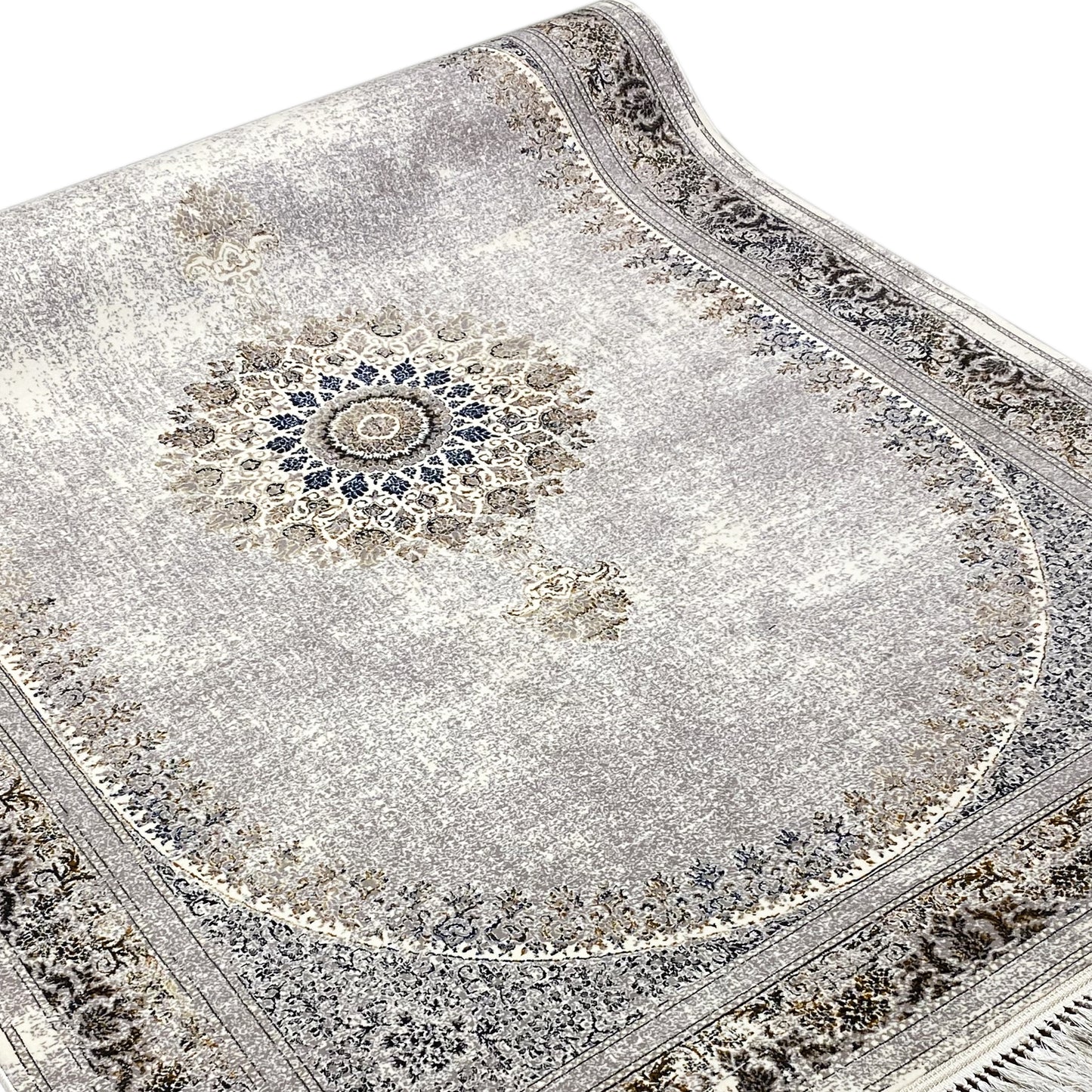 Kurzflor-Webteppich mit traditionellem Muster in gedämpften Farben für ein gemütliches Ambiente