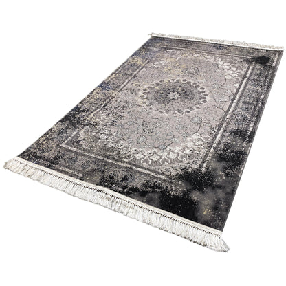 Flächenteppich, German Carpet Shop Design, modernes Grau-Schwarz, pflegeleichter Bodenbelag.