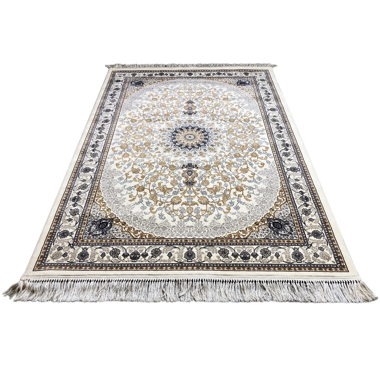 Gewebter Teppich Kurzflor Klassisch Florales Medaillon Wohnzimmer