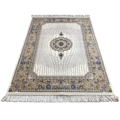 Gewebter Teppich Polypropylen Beige Grau Klassisches Medaillon