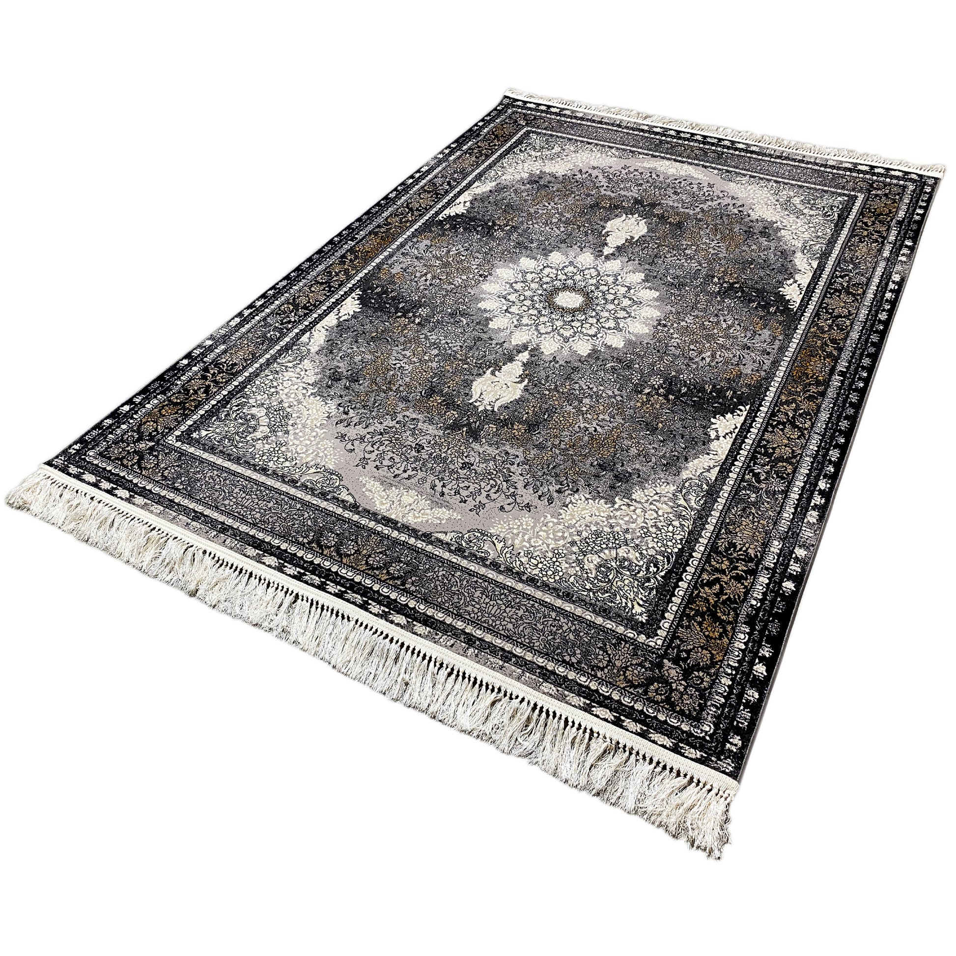 Flächenteppich, German Carpet Shop Design, raffiniertes Schwarz-Grau, pflegeleichter Bodenbelag.