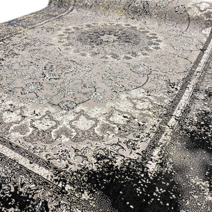 Teppich im Used-Stil, synthetisches Polypropylen-Material, graues Medaillon, perfekt für moderne Einrichtung.