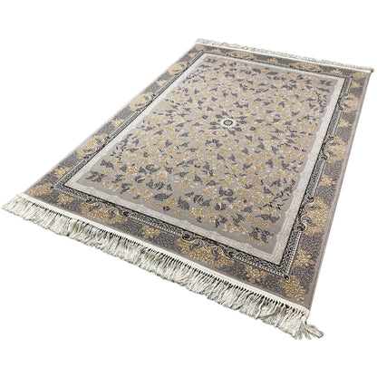 Eleganter, pflegeleichter Teppich, floral gewebt in Grau, für Wohnzimmer in Rom.