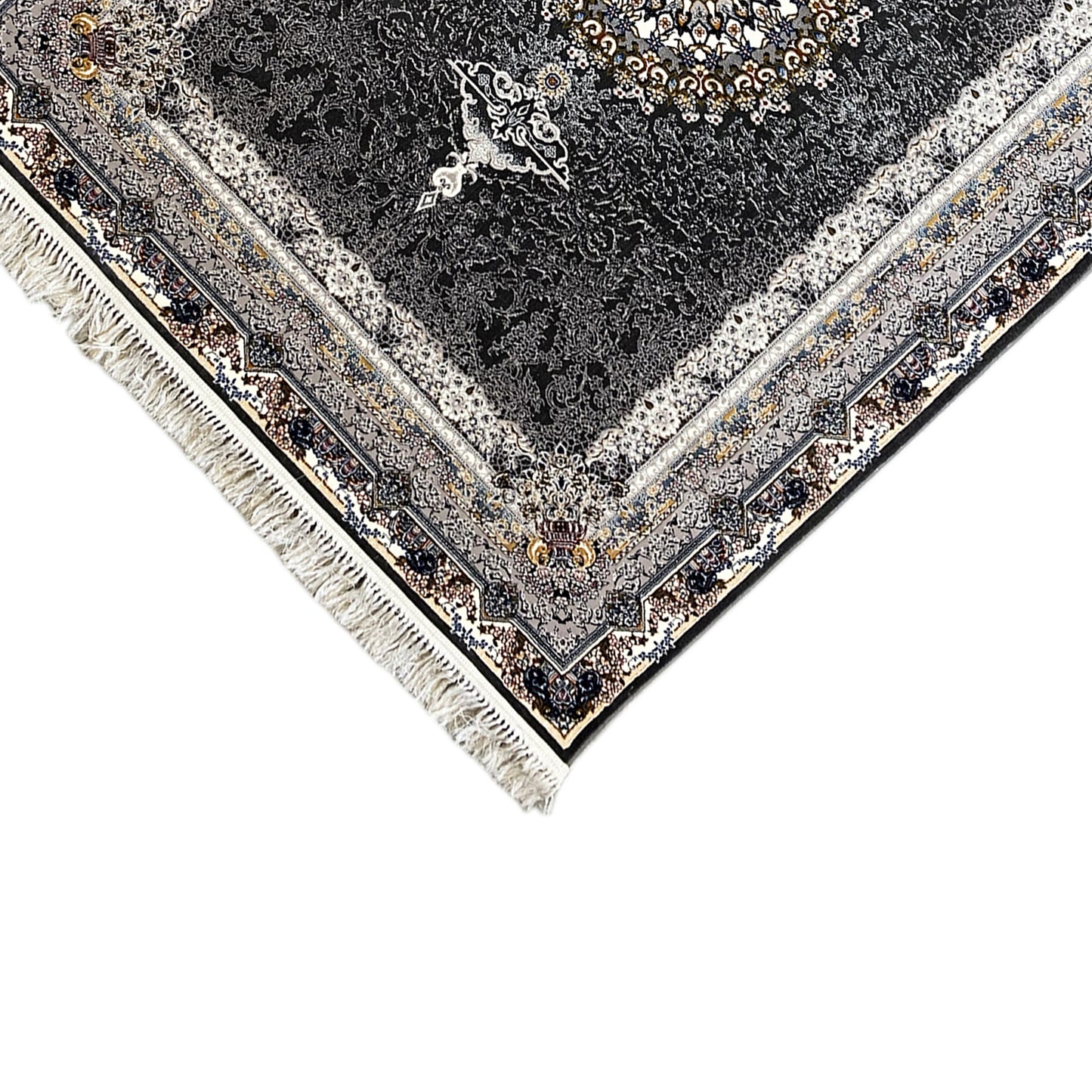 Gewebter Teppich 160x230 Medaillon Schwarz fürs Schlafzimmer.