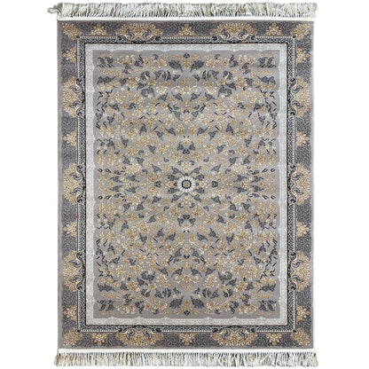 Gewebter Teppich aus Polypropylen, floral in Grau/Beige für Wohnzimmer, Design Rom.