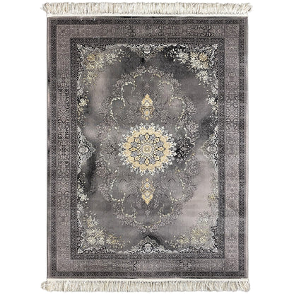 Grauer gewebter Teppich aus Polypropylen mit orientalischem Medaillon-Muster