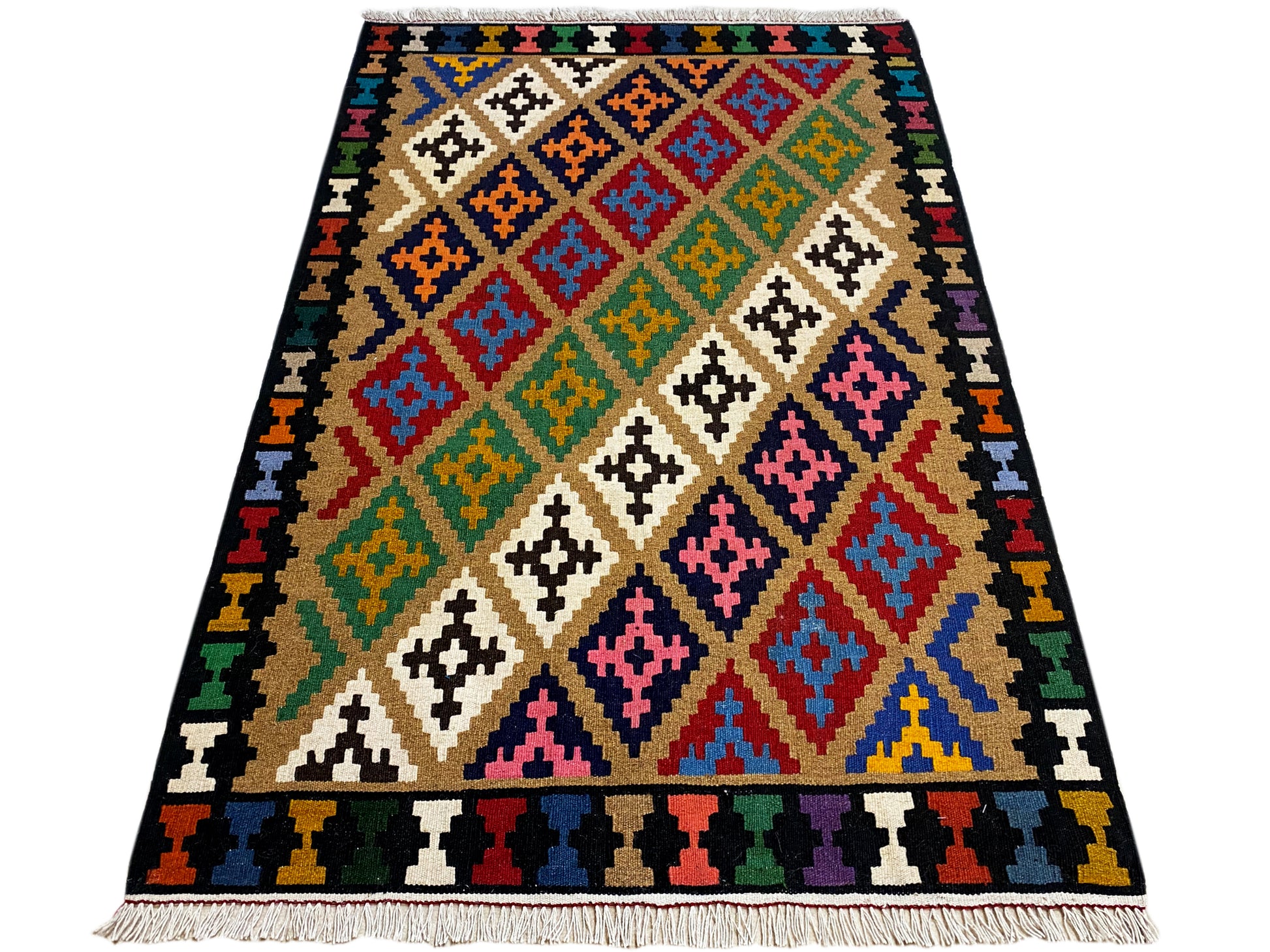 Qashqai Kelim Teppich geometrisches Rautendesign handgewebt 149x101 cm