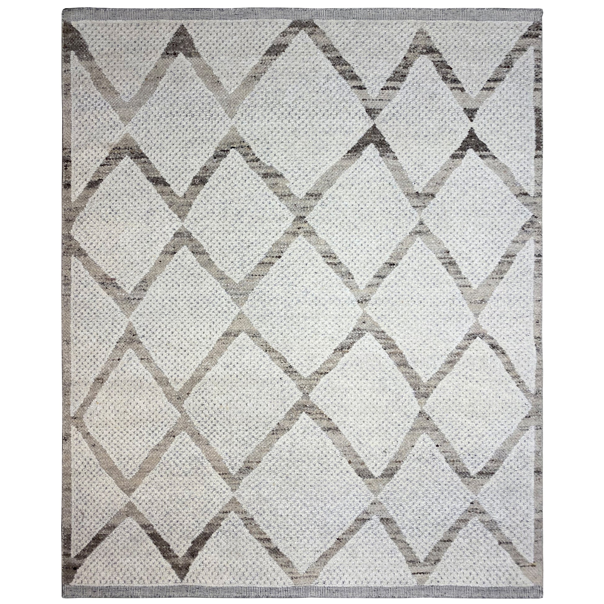 Handgeknüpfter Berber Wollteppich in Beige und Grau mit Rautenmuster