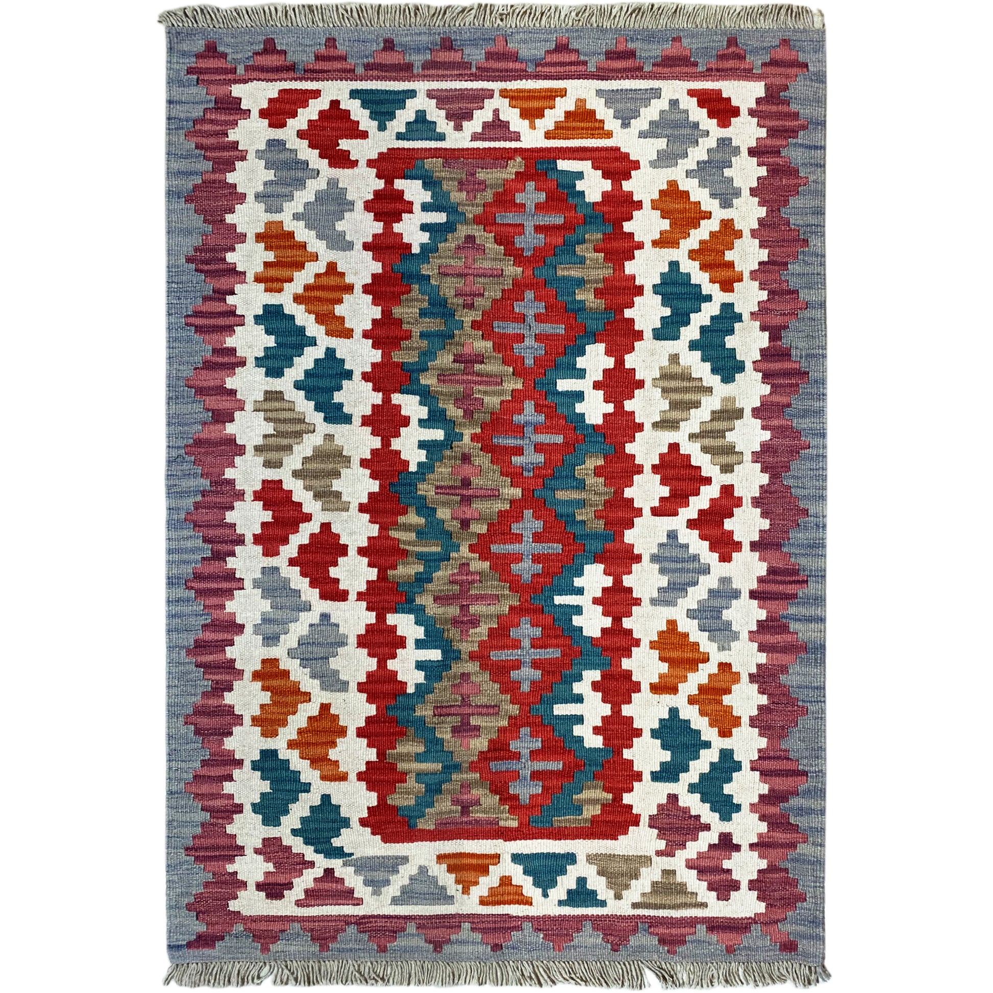 Handgewebter Kelim Qashqai Teppich mehrfarbig mit geometrischem Rautenmuster