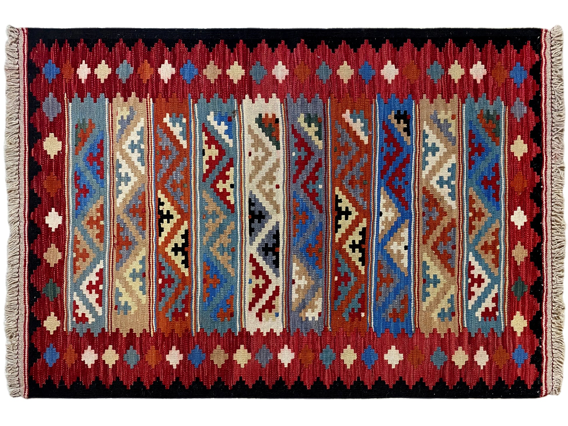 Kelim Qashqai Teppich rot robust und pflegeleicht aus 100% Wolle