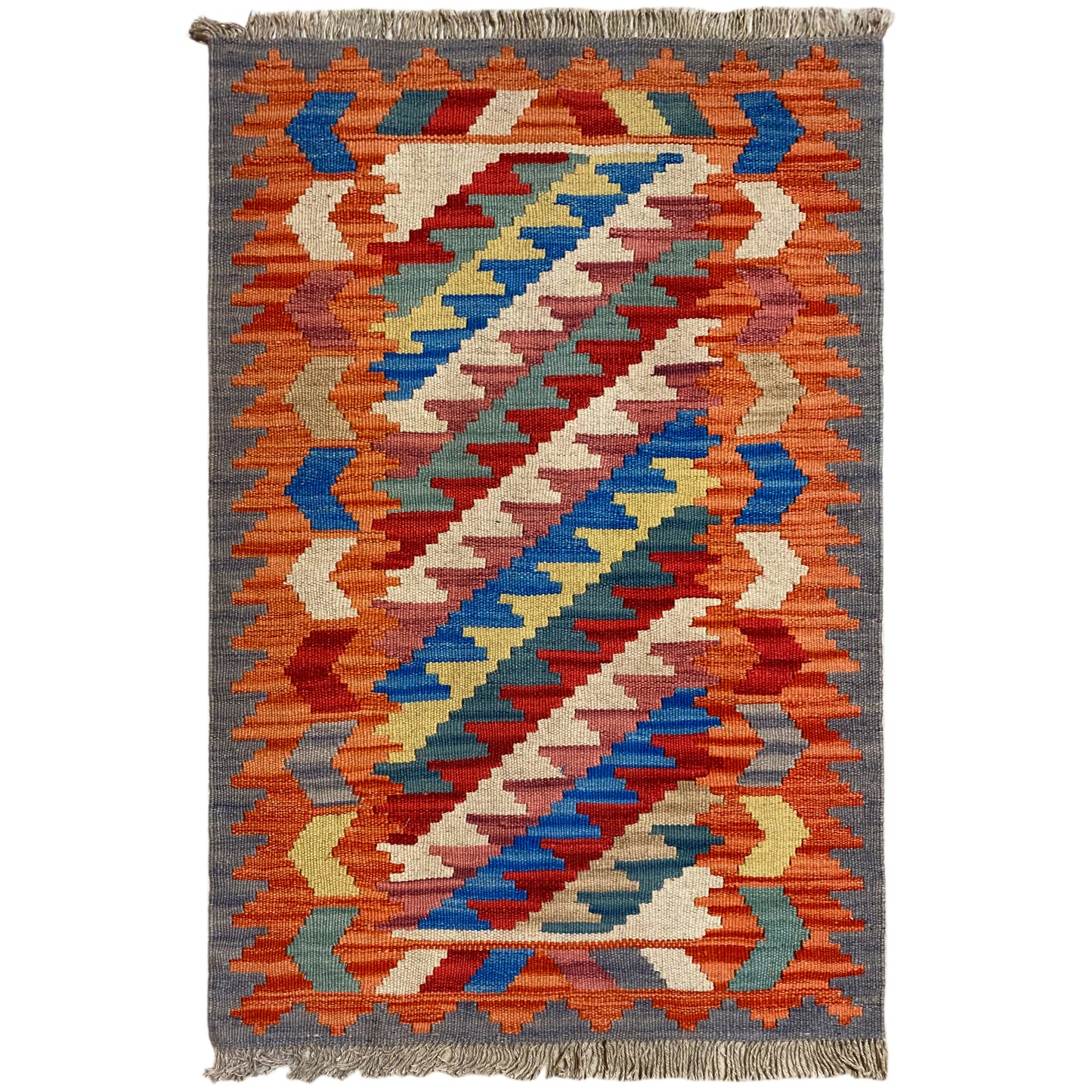 Handgewebter Kelim Qashqai Teppich in Orange 121x78 cm aus handversponnener Wolle