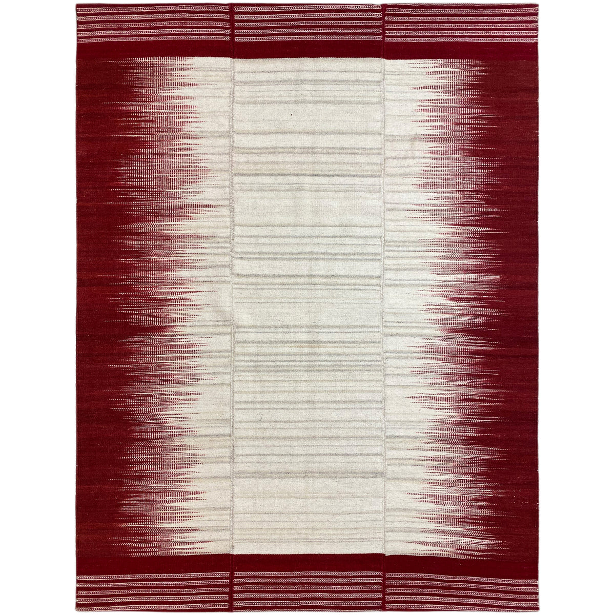 Kelim-Teppich 170x240 cm mit weißem Mittelstreifen und weinroten Seitenfeldern