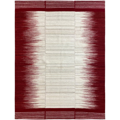 Kelim-Teppich 170x240 cm mit weißem Mittelstreifen und weinroten Seitenfeldern