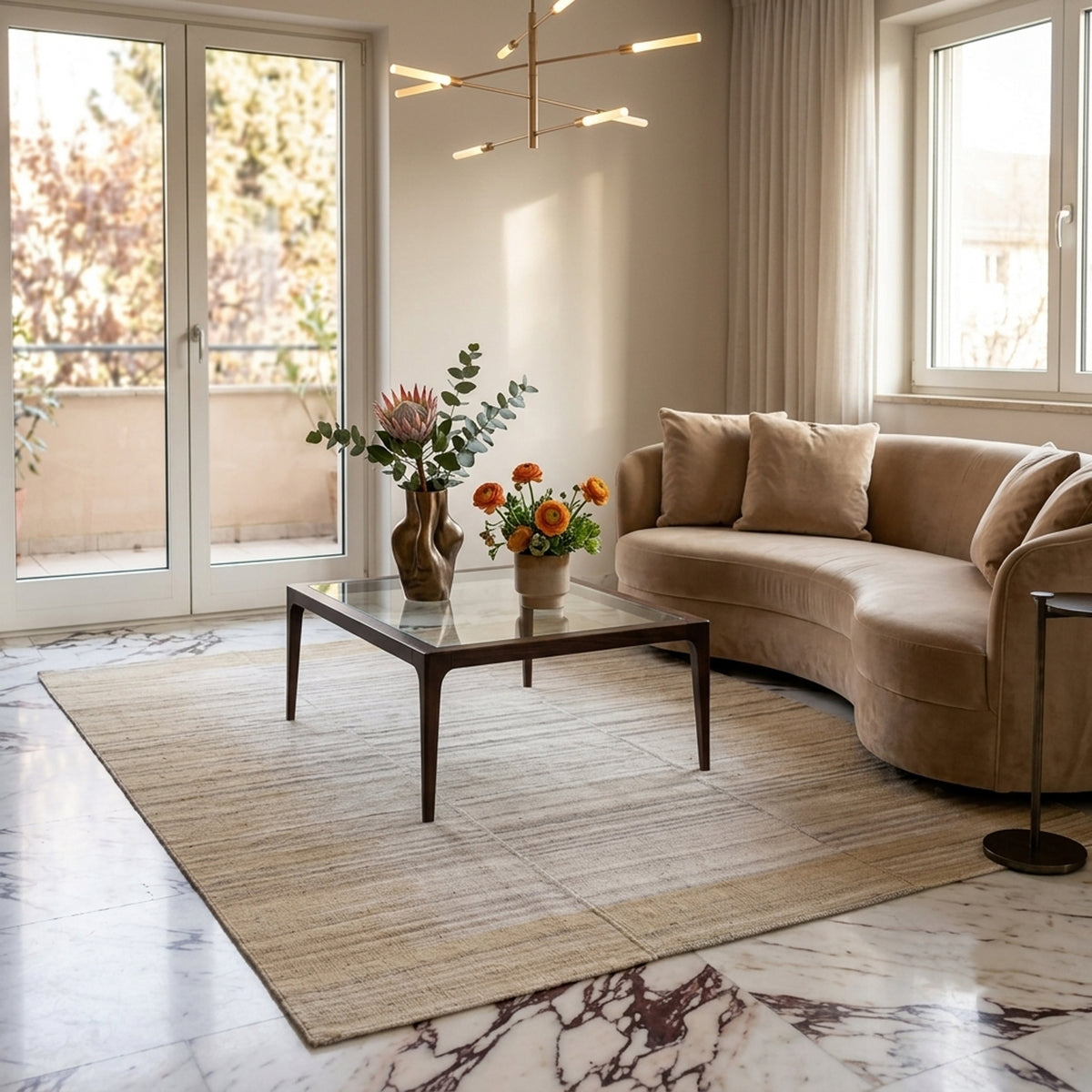 Kelim-Teppich 170x240 cm mit abstraktem Muster in Beige und Creme