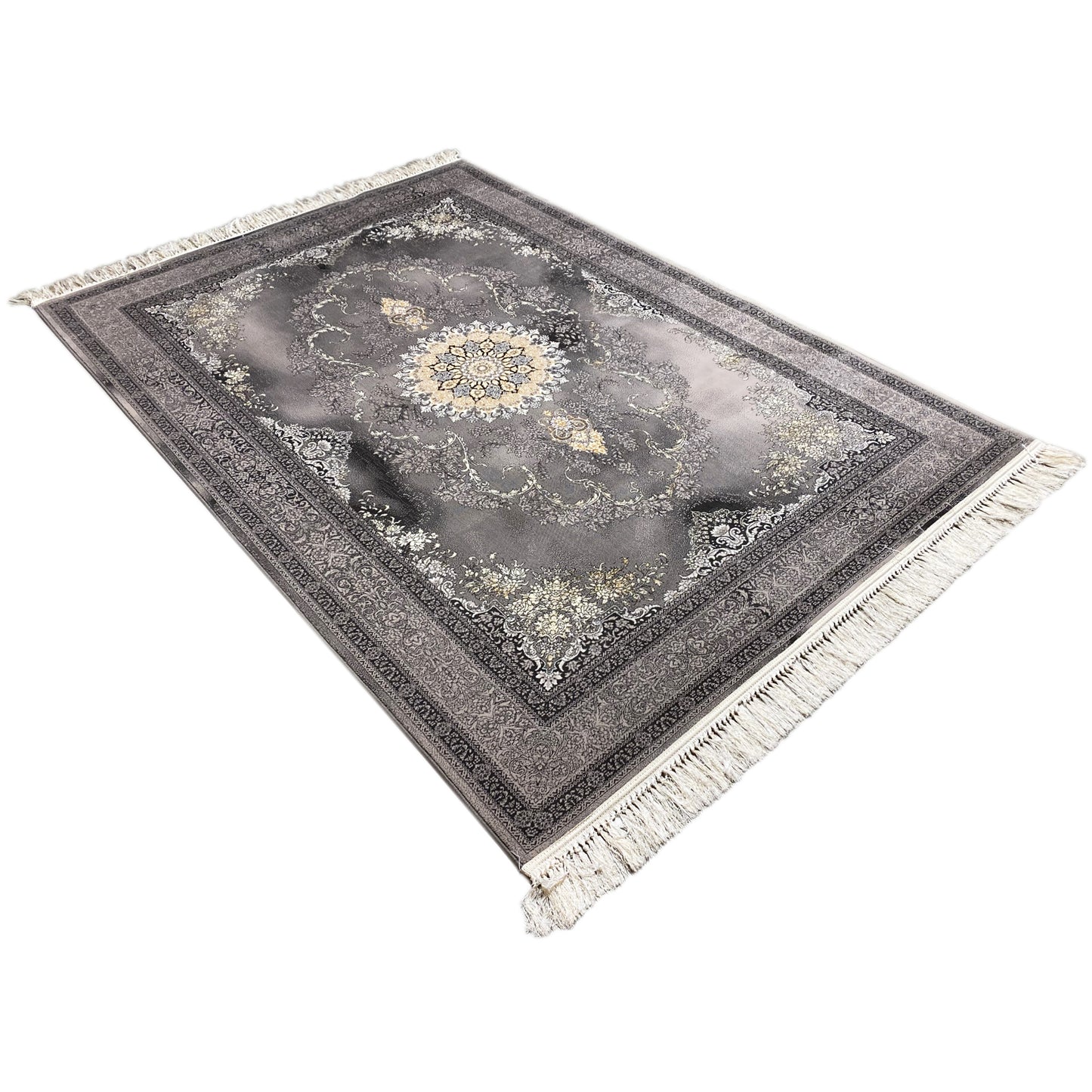 Pflegeleichter Teppich in Grau-Beige, maschinell gefertigt, geeignet für Fußbodenheizung