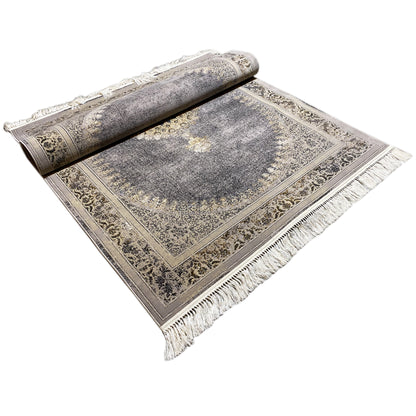 Grauer Webteppich 160x230 cm orientalisch gemustert mit Quasten
