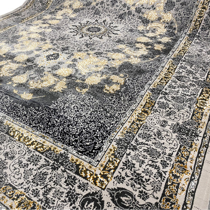 Maschinell hergestellter Medaillon Teppich aus Polypropylen, luxuriös Grau, Manchester.