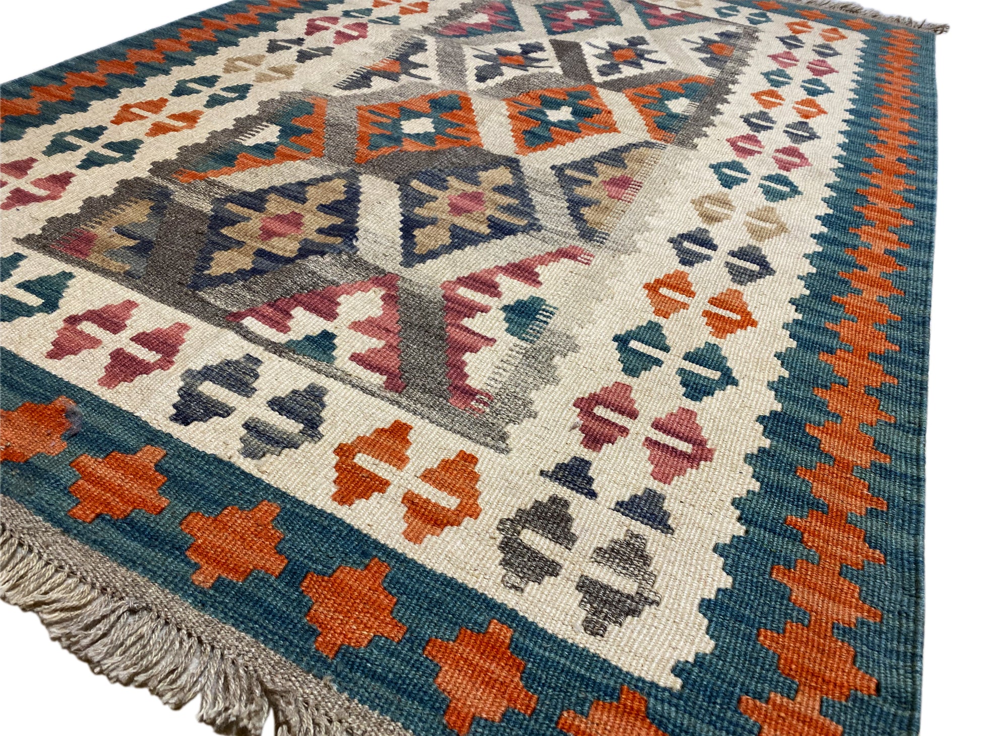 Qashqai Kelim Teppich mit Rauten, hochwertiger handgewebter Wollteppich